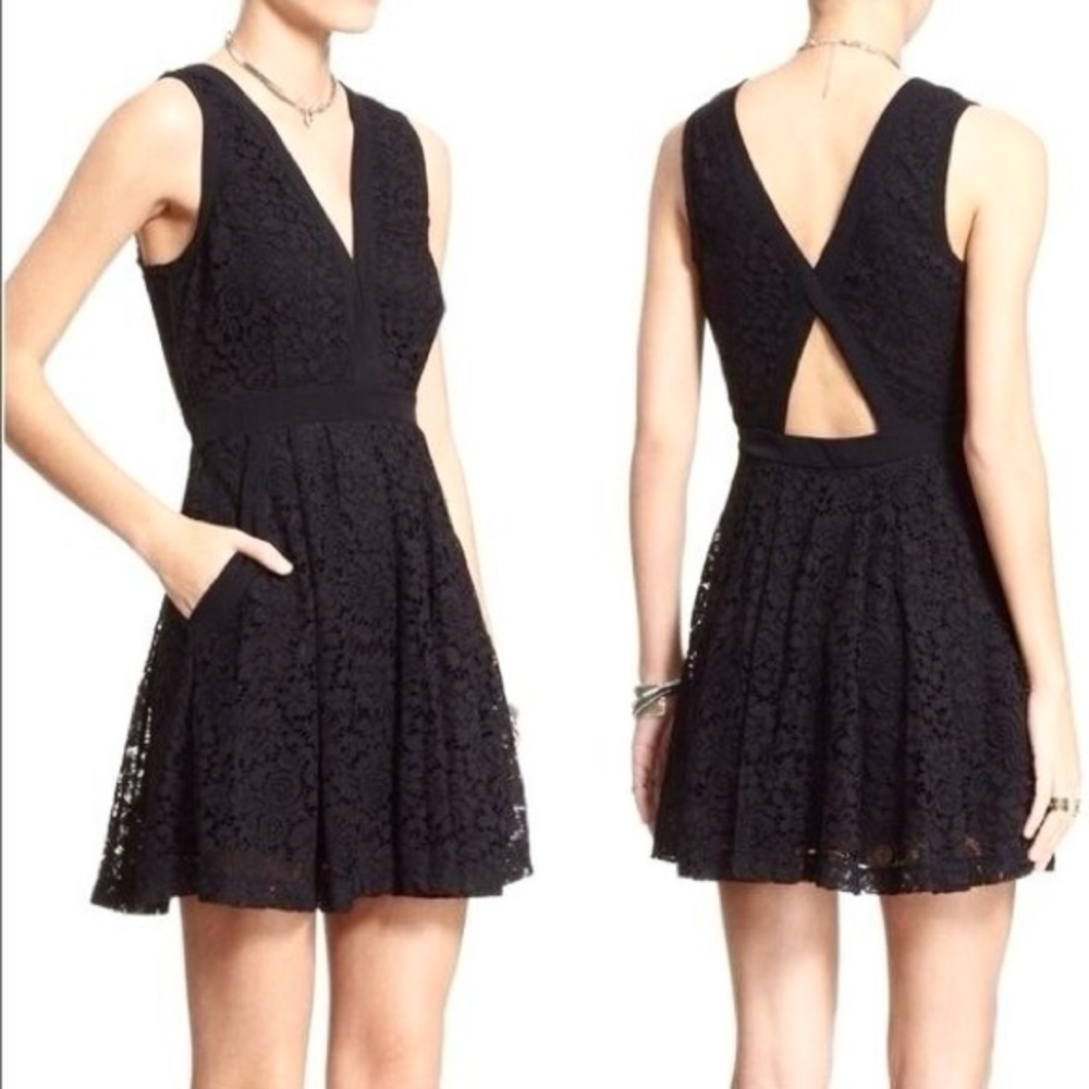 Free People Lovely In Lace Black Fit & Flare Mini Dress With Pockets, Size S